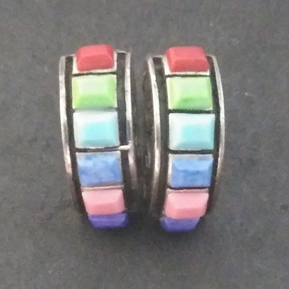 Vintage Rare Silpada 925 sterling Silver Multi color Stone Earrings - Picture 9 of 16